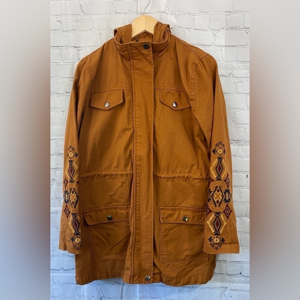 Blu Pepper Womens Size Medium Aztec Embroidered Burnt Orange Cargo Hooded Jacket
